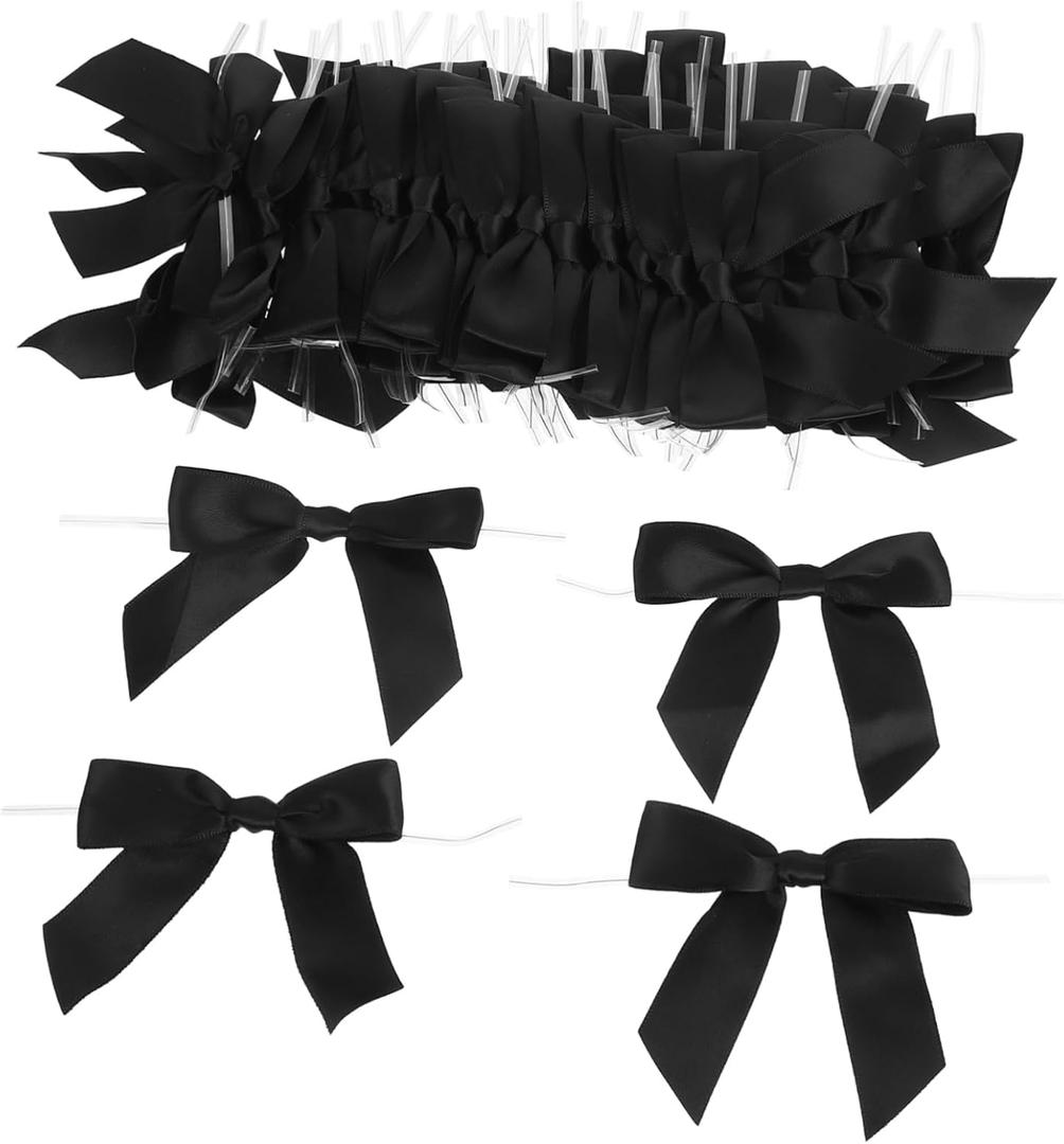 Elegant Polyester Bows 50pcs Lollipop Sealing Ties DIY Cake Decorations Wedding Party Supplies (Black)