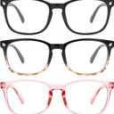 Gaoye Stylish Blue Light Glasses for Woman - Computer Glasses 99% Blue Light Blocking - Lightweight TR90 Frames - 3 pack (C2-matte Black+pink+black Tortoise)