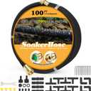 Soaker Hose 100ft for Garden Beds Solid Brass Interface Irrigation Save 70% Water Heavy Duty Rubber 1/2" Diameter Great for gardens/flower beds Accessories Contain Various Connections