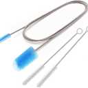 Flexible Drain Brush, Nylon Cleaner Double Ended Elastic Hose Pipe 67-inch and 2 PCS 8.2-inch Straw Cleaning Brush (Blue)