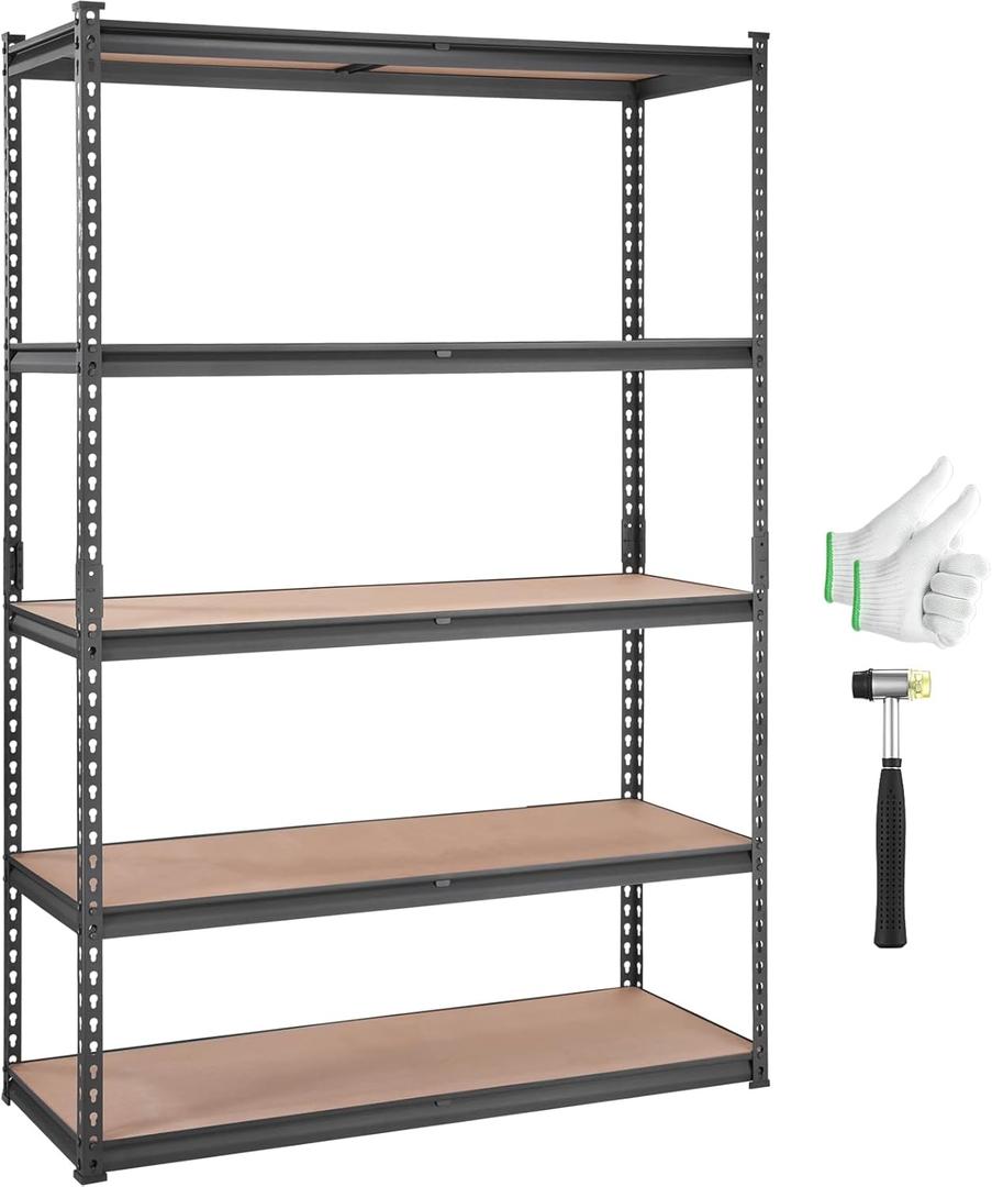 VEVOR Storage Shelving Unit, 5-Tier Adjustable, 2000 lbs Capacity, Heavy Duty Garage Shelves Metal Organizer Utility Rack, Black, 48" L x 18" W x 72" H for Kitchen Pantry Basement Bathroom Laundry | Adjustable, 2000 lbs Capacity, Heavy Duty, Garage Shelves