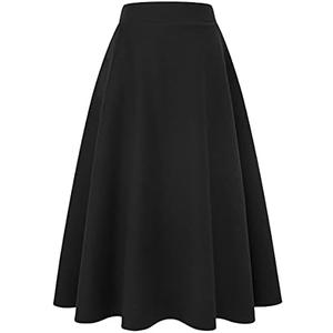 IDEALSANXUN Womens Plaid Wool Skirts Elastic Waist A-Line Pleated Tartan Long Skirts (Large)