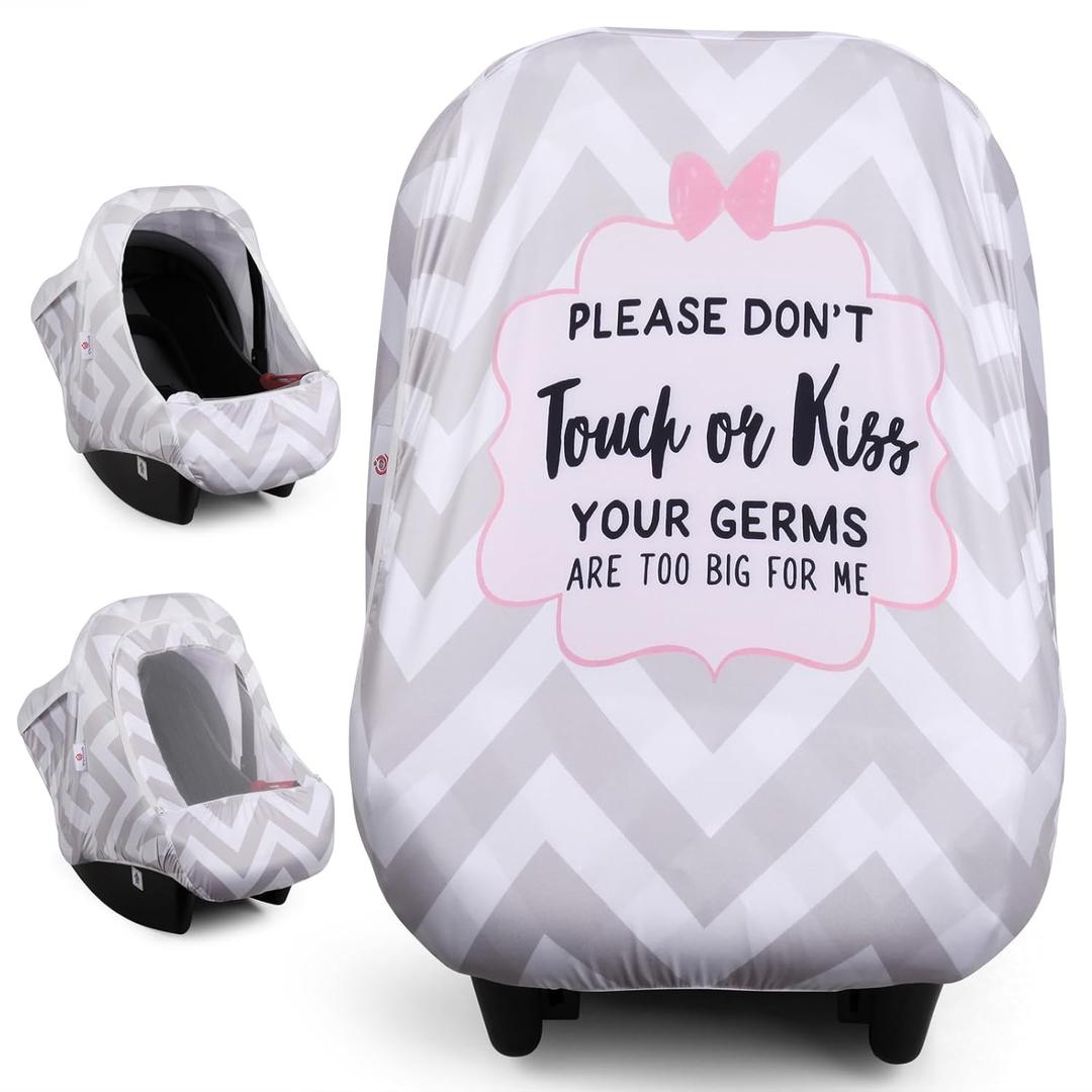 Metplus 2-in-1 Baby Car Seat Cover, Multi Use Cover for Baby Car Seat Canopy with Privacy Sun Shade, Protect Your Baby's Safety Seat with Style, Infant Carrier Covers for Boys & Girls (Dont Touch Sign)