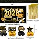 Graduation Party Decorations 2026Black Gold Grad Banner, Class of Backdrop, Balloons, Fringe Curtains and Foil Balloon, Streamers KitComplete Graduation for High School & College Celebrations (Gold)