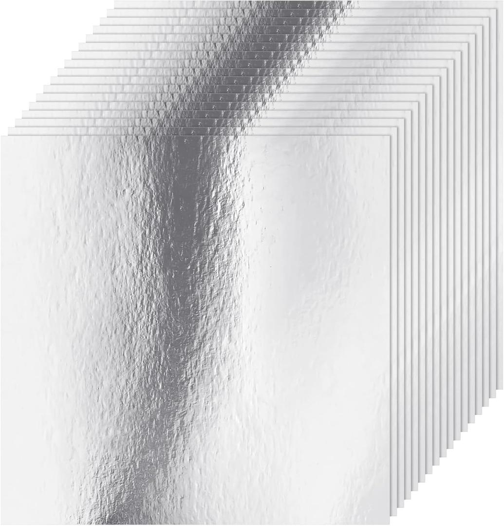 Tenceur 50 Sheets Silver Cardstock Shimmer Metallic Paper 12 x 12 Foil Sheets Square Printer Paper 250gsm Cardstock for Birthday Card Making DIY Projects Crafting Party Decorations