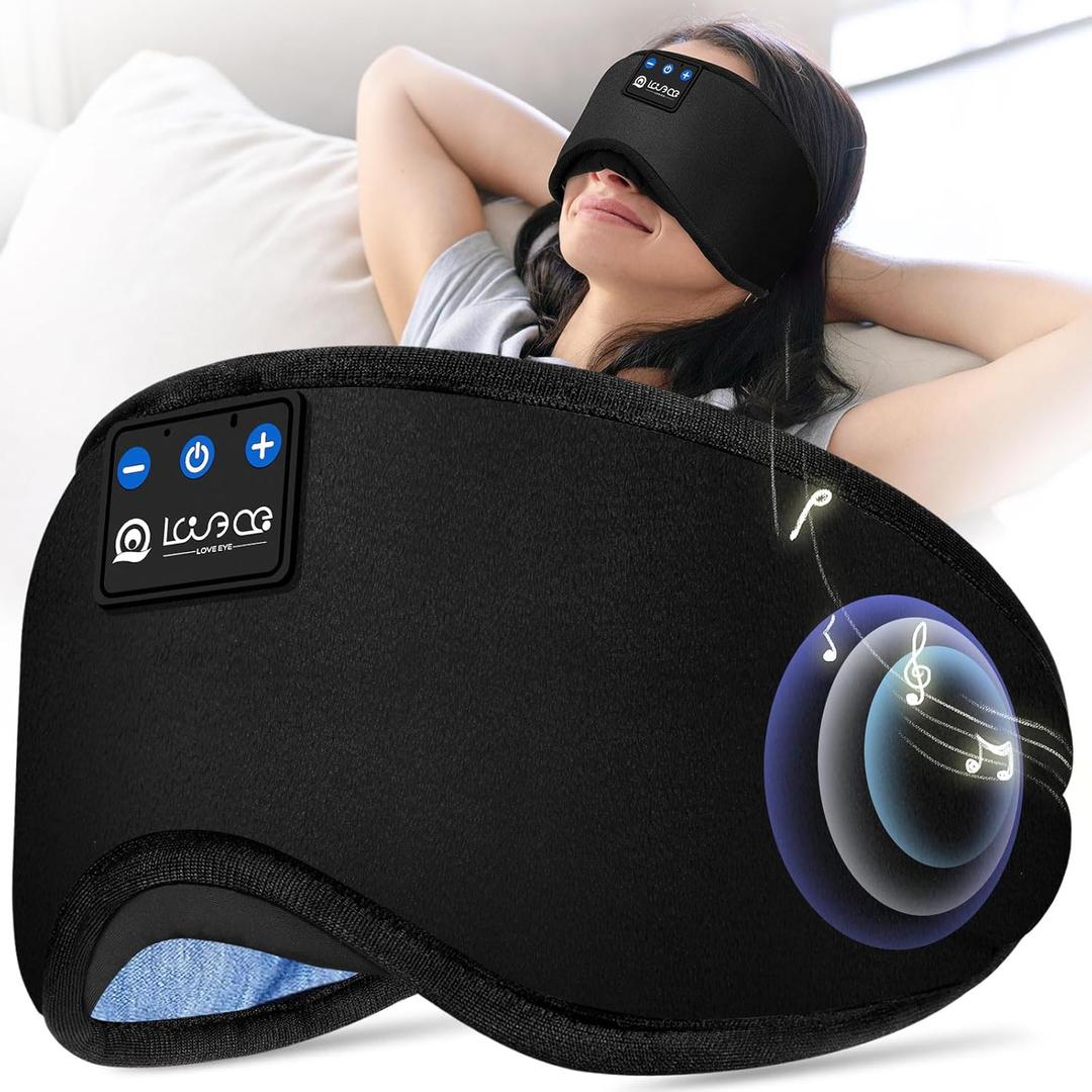 LOVE EYE Sleep Headphones Bluetooth 5.4 Sleeping Eye Mask Wireless Music Earphones with HD Speakers for Side Sleepers Total Blackout Cotton Mask for Travel, Home, Office, Unique Gifts