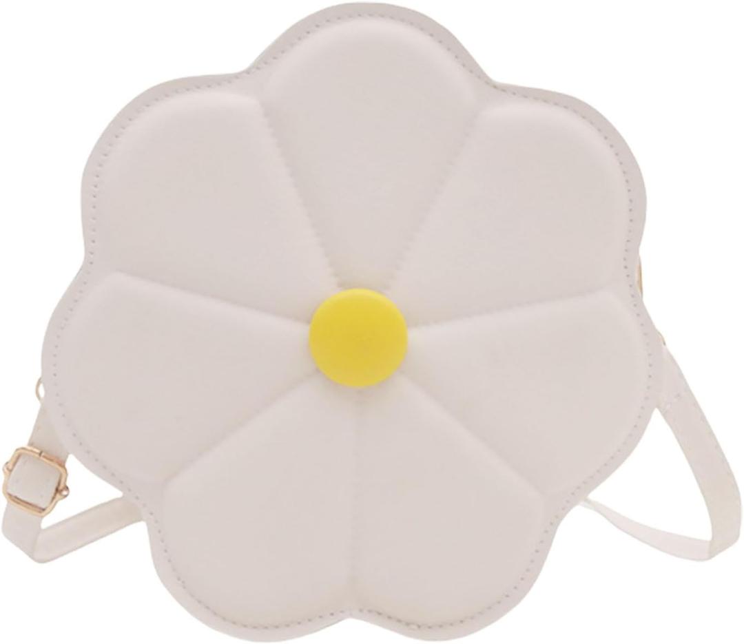 Trendy Flower Shaped Crossbody Bag for Women PU Leather Shoulder Purse Casual Satchel Fashion Accessory (White)