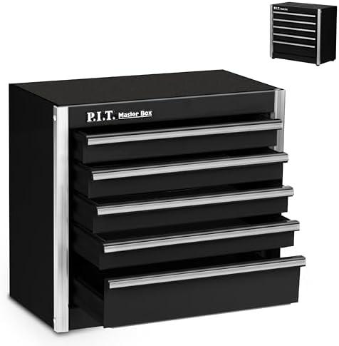 P.I.T. Mini Tool Box 8.6"W X 4.6"D, Portable 5-Drawer Micro Steel Stackable Toolbox with Liner, Black Cute Tool Case for Small Tools Parts Storage, Home DIY