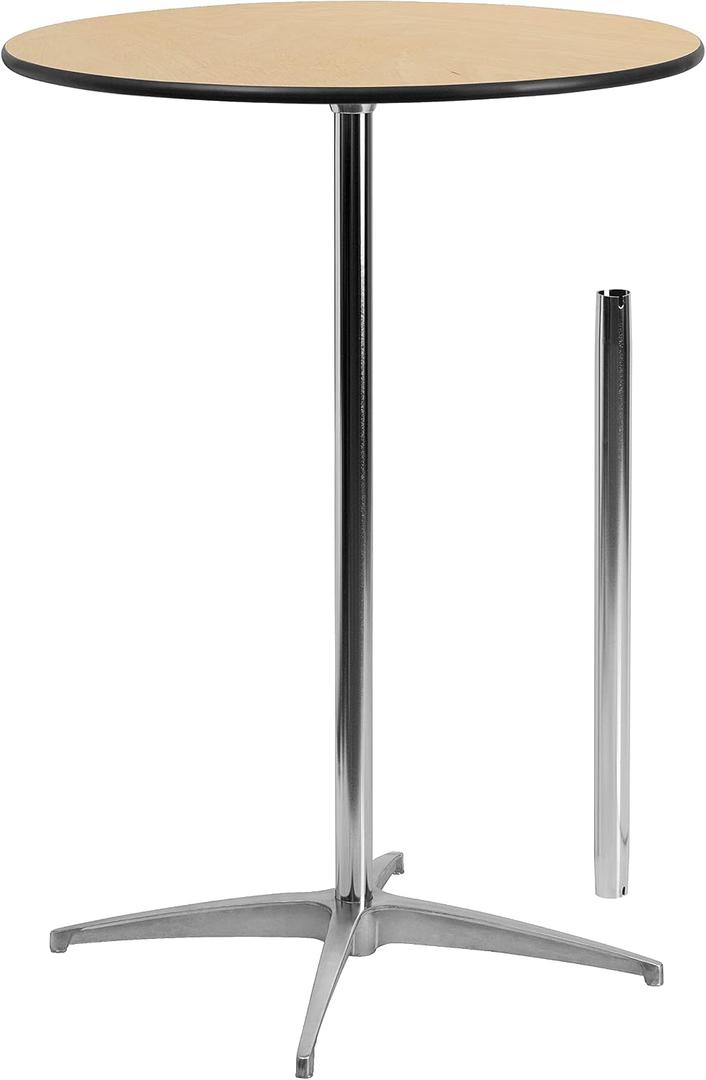 Flash Furniture Lars 30" Round Cocktail Table with 30" and 42" Columns, Adjustable Standard or Bar Height Round Table for Events or Home Use, Natural, 30 in