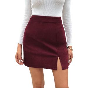 MakeMeChic Women's Fall Office Y2K Bodycon Mini Skirt Split Hem High Waisted Short Skirts (S)