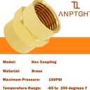 Brass Pipe Fitting NPT Coupler, 1/4" x 1/4" Standard NPT Female thread (pack of 2)