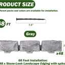 Landscape Edging Faux Stone Garden Edging Border,2.75 in Tall Decorative Stone-Look Garden Border Edging for Flower Bed,Lawn,Landscaped Yard,Tree and Garden Border,with Anchor Spikes,68FT,Gray