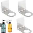 Segbeauty 3 Pcs Stainless Soap Bottle Dispenser Holder,Dia 1.3in 3.3cm Drill-Free Dispenser Holder Wall Mounted Rack, Sliver Adhesive Wall Mount Bottle Holder for Shower Gel Bathroom Toilet Kitchen (Silver)