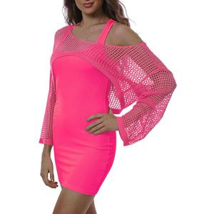 80s Costumes for Women Fishnet Neon Off Shoulder Dress 3, Medium