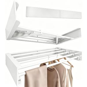 Wall Mounted Clothes Drying Rack 31.5" Wide，Foldable Wall Mount Laundry Rack with 5 Aluminum Rods,Retractable and Foldable Space-Saving Wall Mounted Clothes Drying Rack White