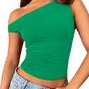 ForeFair Womens Off Shoulder Tops Sleeveless Going Out Crop Tank Tops Slim Fitted Shirts Summer Outfits Y2K Cute Tops (Small, Green)