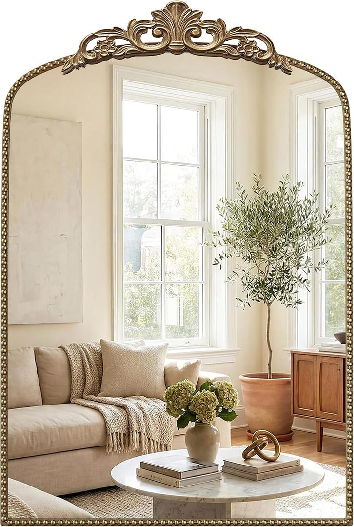 Vintage Gold Mirror, 30"x 40" Antique Gold Arched Wall Bathroom Mirrors