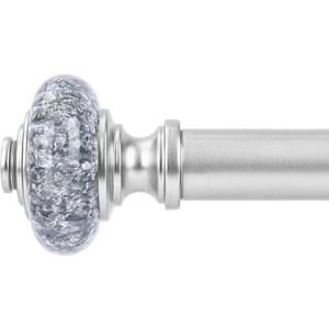 Silver Curtain Rods for Windows 48 to 84 Inch, Decorative Vintage Crystal 1'' Diameter Curtain Rod with Silver Foil Finials, Adjustable Heavy Duty Easy Install Drapery Pole for Farmhouse, Bedroom (36-88)