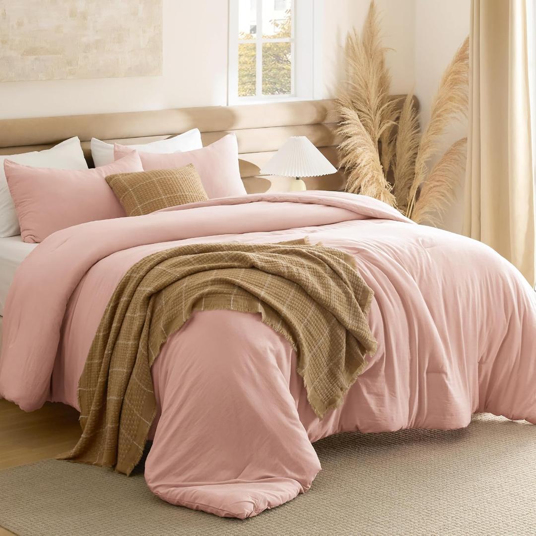 Bedsure Queen Comforter Set, Blush Pink Soft Prewashed Bedding for All Seasons, 3 Pieces GentleSoft Bed Set, 1 Lightweight Comforter (90"x90") and 2 Pillowcases (20"x26")