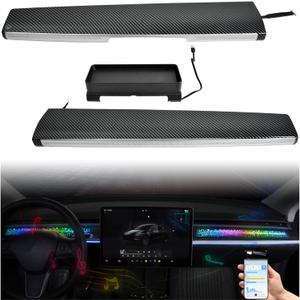 Dash Cover with RGB Lights & Storage Box for Tesla Model 3 2019-2022 / Model Y 2021-2024, APP Control Dash Light with Start Animation, Smart Scenes, Music Sync, Plug & Play, Starry Sky