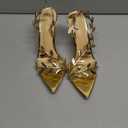 sexytag Gold Heels Clear Stiletto High Heels Pointed Open Toe Flower Strappy Slingback Heeled Sandals for Women Wedding Dress Party Prom Heel Gold Size 8