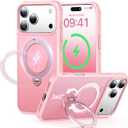 Peerock 360 Spin Magnetic Stand (Pro-Version) for iPhone 17 Pro Case (Compatible with MagSafe) [Military Drop Protection] Matte Translucent Shockproof Protective Phone Case 6.3'', Pink