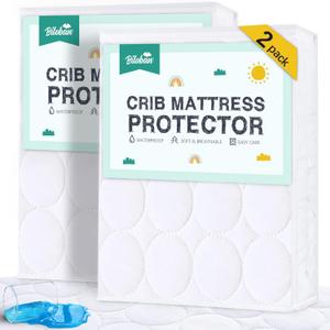 Crib Mattress Protector Sheets Waterproof 2 Pack, Quilted Crib Mattress Pad Cover Fitted Fits for Toddler Bed Mattress, White, 52 x 28