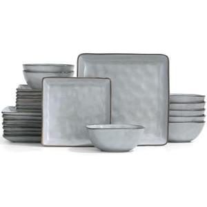 Amazon.com: Famiware Dinnerware Sets for 8, Ocean Square 24-Piece Kitchen Plates and Bowls Sets, Microwave and Dishwasher Safe, Scratch Resistant, Grey : Home & Kitchen