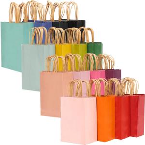 qiqee Medium Size Paper Gift Bags With Handles 10.6"x8.3"x4.3" 16 Solid Colors Party Favor Bags16-Packs