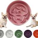 Ceramic Slow Feeder Dog Bowl - Feeding Dish for Fast Eaters - Maze Dog Bowl to Slow Down Eating - Ideal Food Control Dish for Small Breeds - 0.8 Cups (80g) - 6.3 Inch - Pink