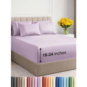 Extra Deep Queen Sheet Set - 6 Piece Breathable and Cooling Sheets - Hotel Luxury Bed Sheets Set - Easy Fit - Soft, Wrinkle Free and Comfy Sheets Set - Light Lavender Sheet Set with Extra Deep Pockets