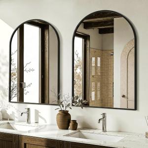 AMOISE Arched Mirror for Bathroom, 2Pack 30"x20" Black Vanity Bathroom Mirror for Over Sink, Metal Framed with HD Shatter-Proof Glass for Entryway, Living Room,Bedroom