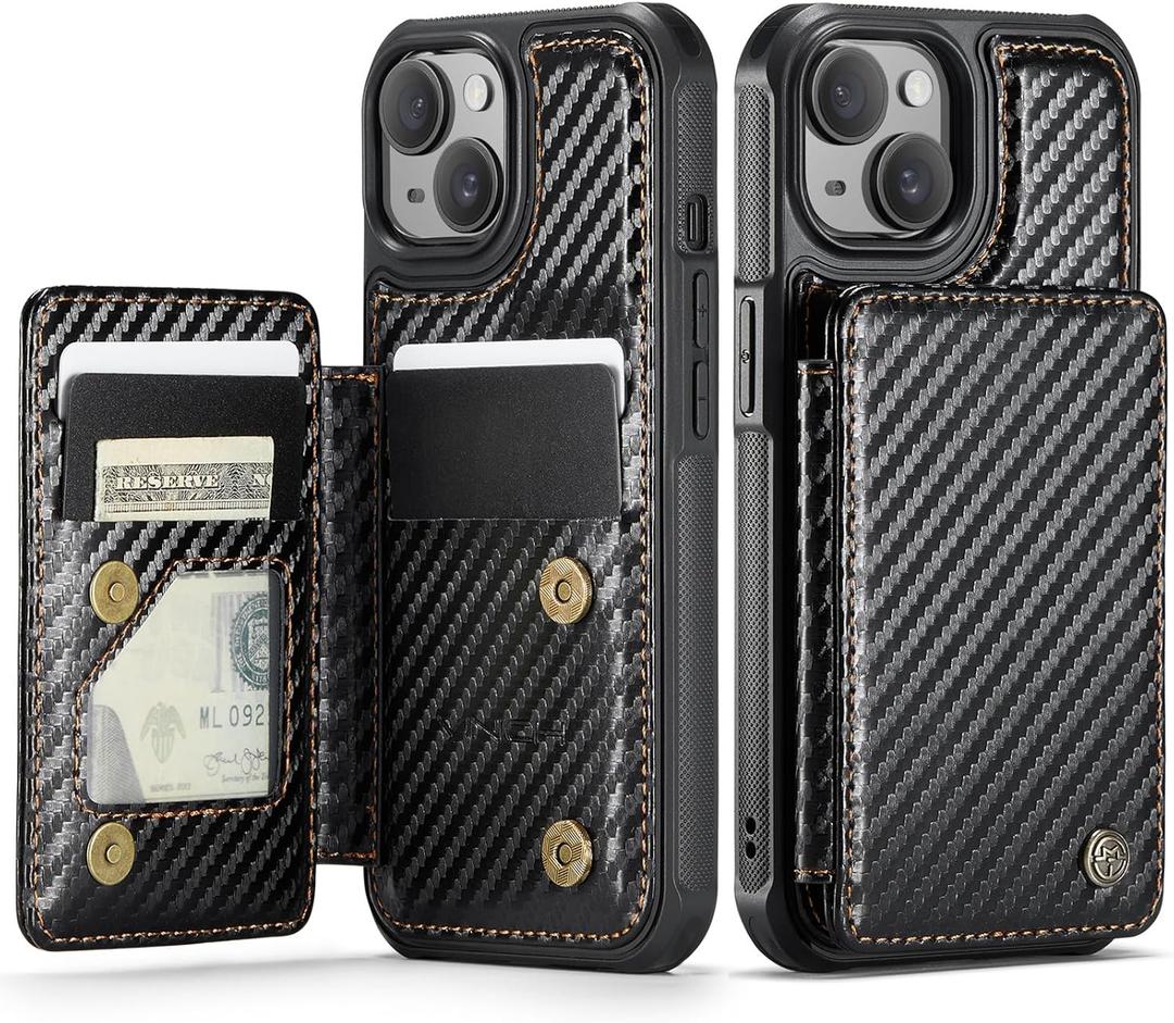 Vinich for iPhone 15 Wallet Case with Card Holder, RFID Blocking Credit Slots Kickstand Shockproof Phone Cover Fit for iPhone 15 6.1" Carbon Black