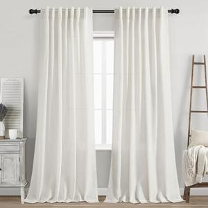 Nanspring Cream Linen Back Tab Curtains 86 Inch Length for Living Room 2 Panel Set Farmhouse Window Semi Sheer Linen Drapes Rustic Pinch Curtain for Bedroom 52X86