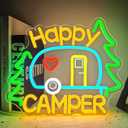 Happy Camper neon sign camping neon sign for wall decor neon camper party lights camping decor for camper neon light up sign for Touring Car Gifts Campsite Decorations Inside Camper Backdrop (Colorful)