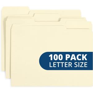 Manilla File Folders 8.5 x 11, 1/3 Cut Tab, Letter Size Vanilla folders, Great for Organizing and Easy File Storage, 100 Per Box (Manila)