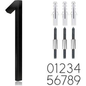 5" Stainless Steel Floating House Number, Metal Modern House Numbers, Garden Door Mailbox Decor Number with Nail Kit, Coated Black, 911 Visibility Signage (1)