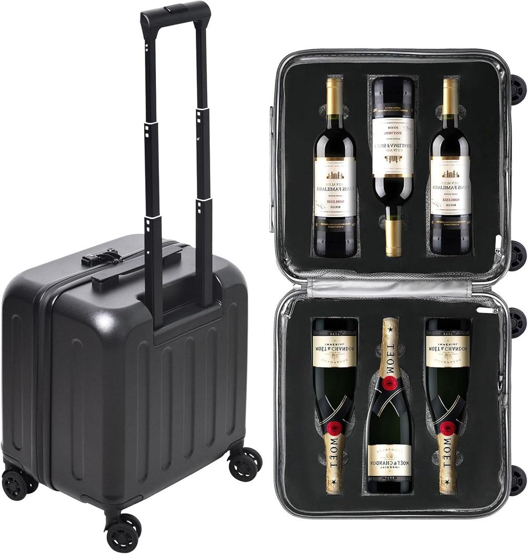 wine luggage 6-Bottle Airline Approved Wine Suitcase, TSA-Friendly Carry-On Luggage with Shockproof Foam | Compact, Lightweight Hard Shell Travel Case for Secure Airplane Transport