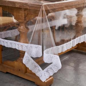 Clear Vinyl Tablecloth Protector Transparent Lace Trim Table Cloth  Waterproof, Stain-Resistant,Plastic Cover Decorative  Perfect for Weddings, Parties, and Home Decor (54 x 54 Inch Square)