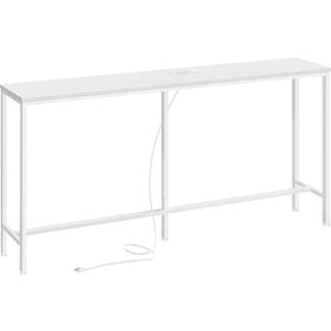 SUPERJARE Console Table with Outlet, 63 Inch Sofa Table with Charging Station, Narrow Entryway Table, Skinny Hallway Table, Behind Couch Table, for Living Room, Plants, White (7.9"D x 63"W x 31.5"H)