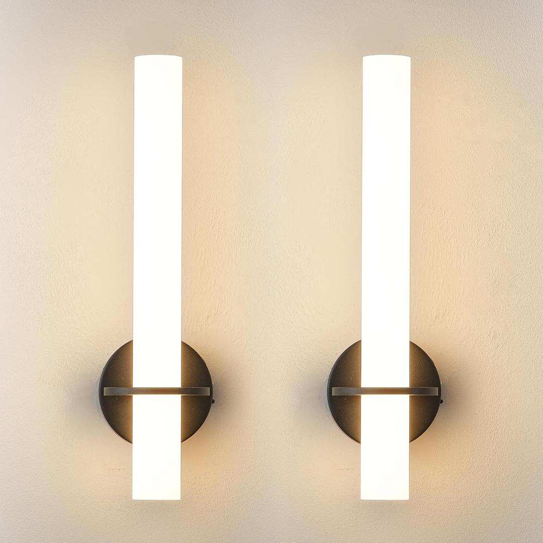 Black Battery Operated Wall Sconce Set of 2,Rechargeable Wireless Wall Lights with Remote Control,Dimmable,3000K-6000K,360 Rotation, Cordless Wall Lighting for Living Room,Bedroom,Stairway,18 Inch