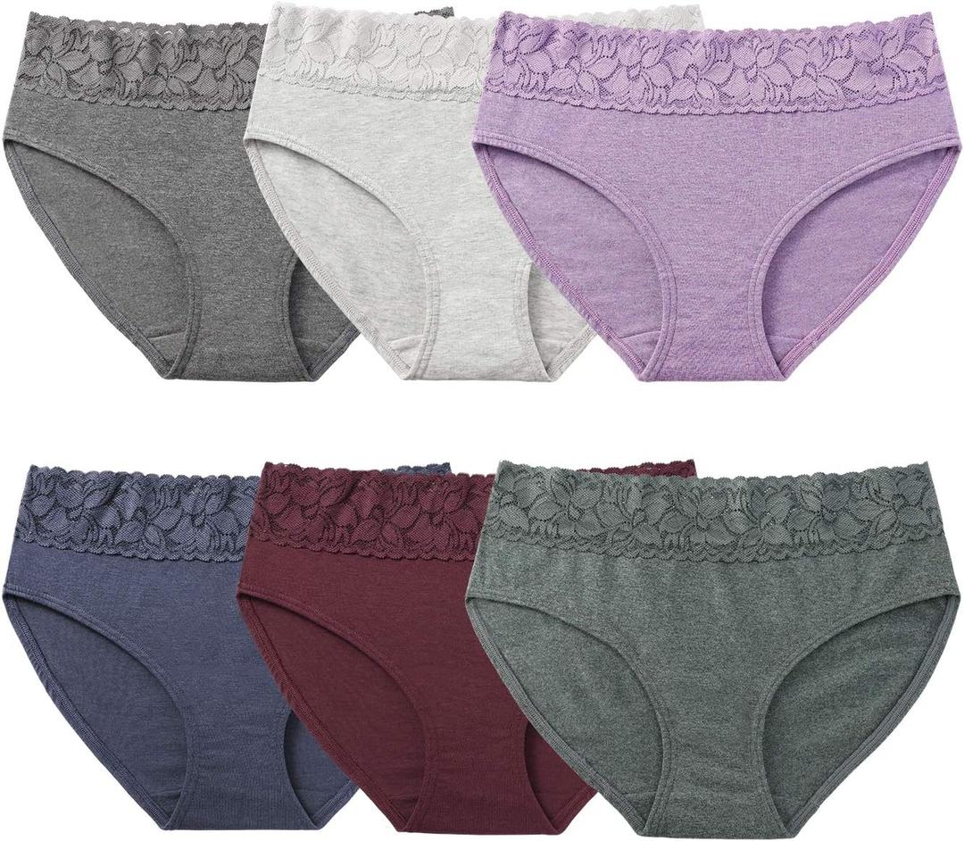 Womens Underwear Cotton Panties for Women, Soft Ladies Lace Trim Underwear High Waisted Briefs 6 pack (Large)