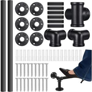 Zonon 8 ft Bar Foot Rail Kit Matte Black Industrial Pipe Railing for Bar Foot Rest Brackets Undercounter Mount Hardware and Tubing Complete Railing Kit for Kitchen Indoor Outdoor