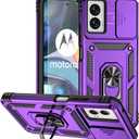 for Moto G 5G 2024 Case, Moto G Play 5G 2024 Case, Soft Silicone Rubber Bumper Hard Plastic Phone Case with Sliding Camera Lens Cover+360 Rotatable Kickstand Ring+HD Screen Protector Purple