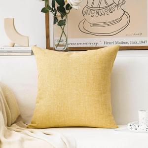 Home Brilliant Yellow 20x20 Pillow Cover Textured Linen Throw Pillows for Couch Bench Sofa Decor, 50cm, 20 Inch, Yellow