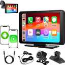 Portable Wireless Carplay Car Screen carplay, 7" Touchscreen for Car with Apple Car Play & Android Auto Backup Camera/Mirror Link/Voice Control/Bluetooth/GPS/AUX/FM All Vehicle