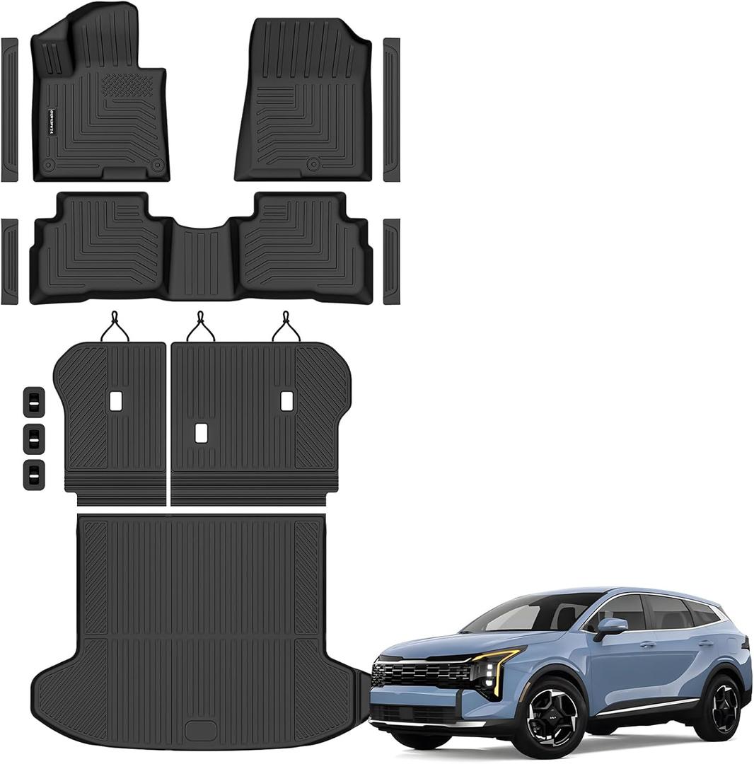 Floor Mats for 2023-2026 Kia Sportage Hybrid Upgrade Trunk Mat with Backrest Mat All Weather TPE Floor Liners Fit for Sportage 2026 Anti-Slip Full Set Car Accessories(Not Fit PHEV)