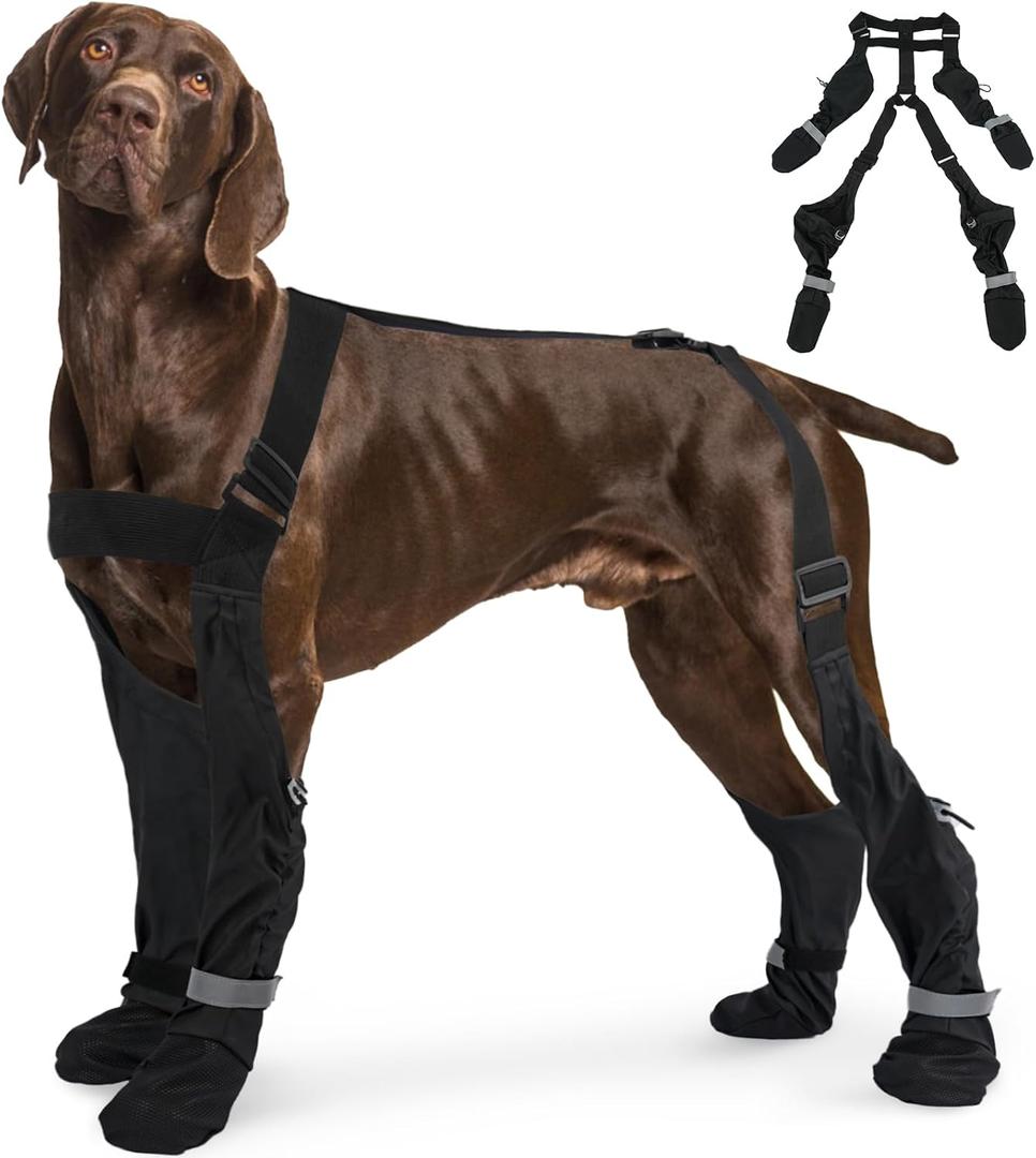 M Adjustable Dog Suspender Boots & Hiking Shoes, Waterproof Winter Snow Gear Boots with Anti-Slip Sole, Reflective Snowsuit Design That Helps Stay On for Cold Weather Adventures (Black)