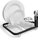 Umbra Sinkin Dish Drying Rack Drainer Caddy with Removable Cutlery Holder Use in Sink or On Counter, Standard, Black/Nickel
