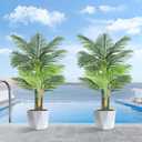 Keeplush Triple Golden Cane Palm Artificial Tree 4ft Tall Large Faux Tropical Palm Tree UV Resistant Fake Plant in Pot for Indoor Outdoor Big House Living Room Patio Office Home Outside Decor 2Pack
